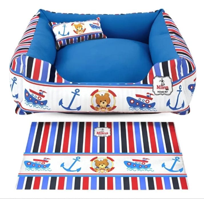 Cama Pet Oxford + Jogo Americano Estampado 03 Peças - Nuvem Azul