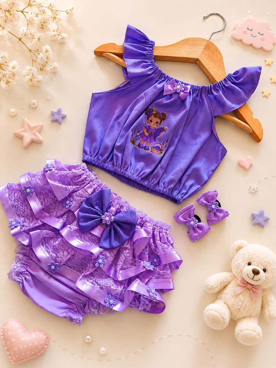 Conjunto Mini Diva "Bumbum Rico" Luxo Bebê Menina – Com Parzinho de Laços