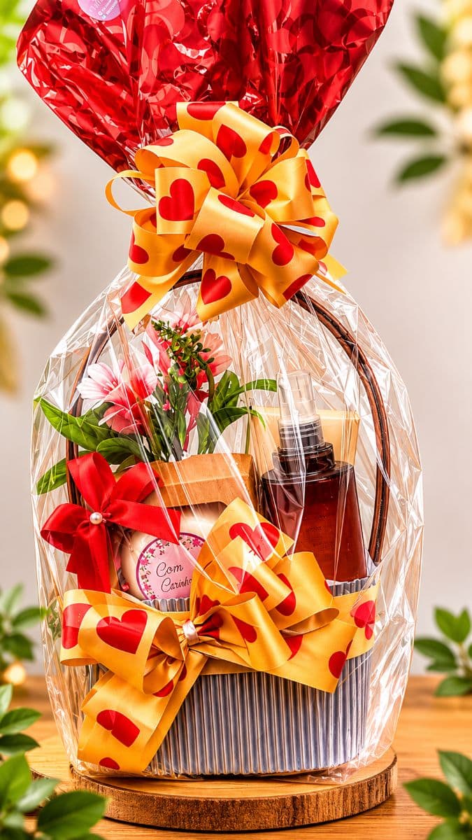Cesta flores coração