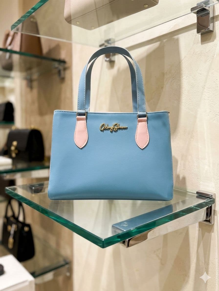 Bolsa belíssima, na cor azul com rosé