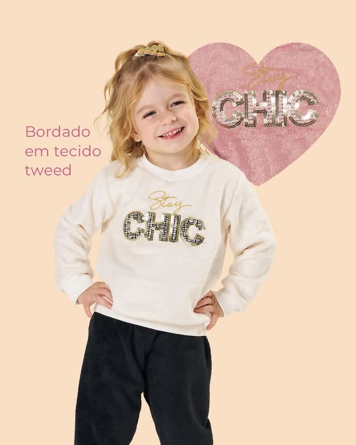 Conjunto em pelo com bordado Tileesul