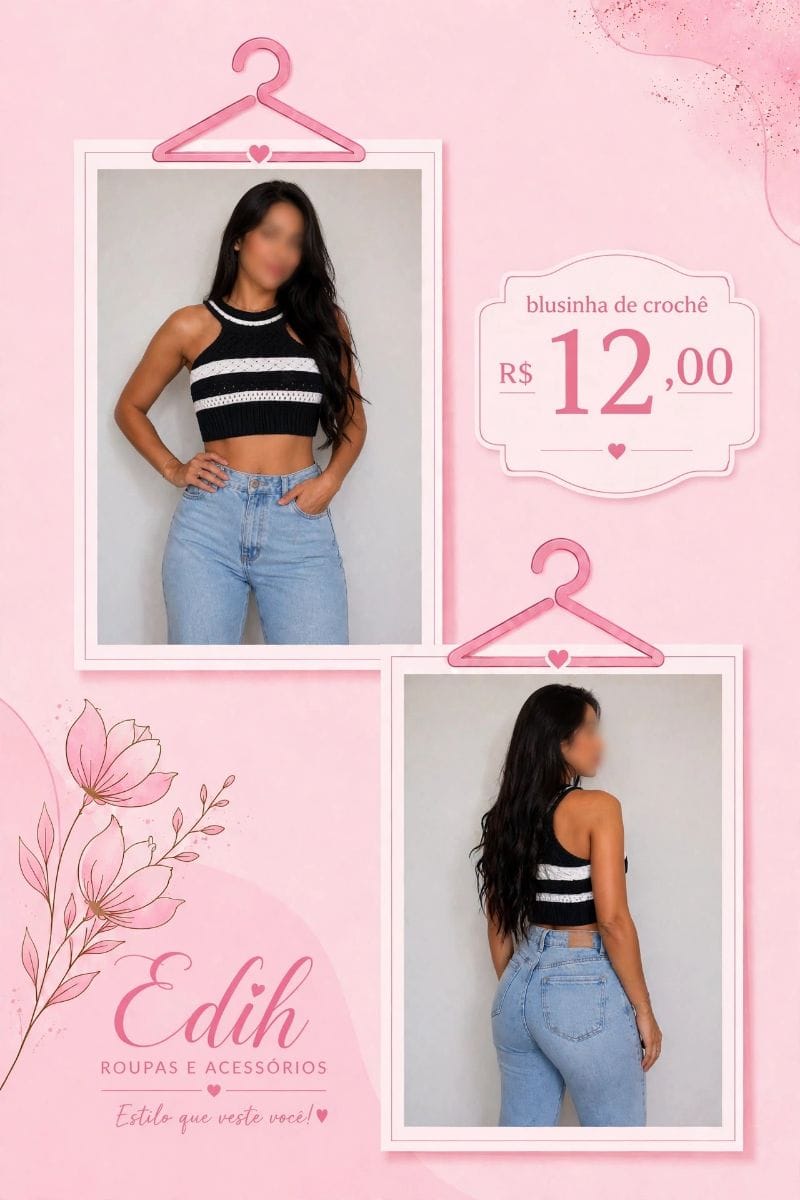 Blusinha de crochê branca e preta 😍