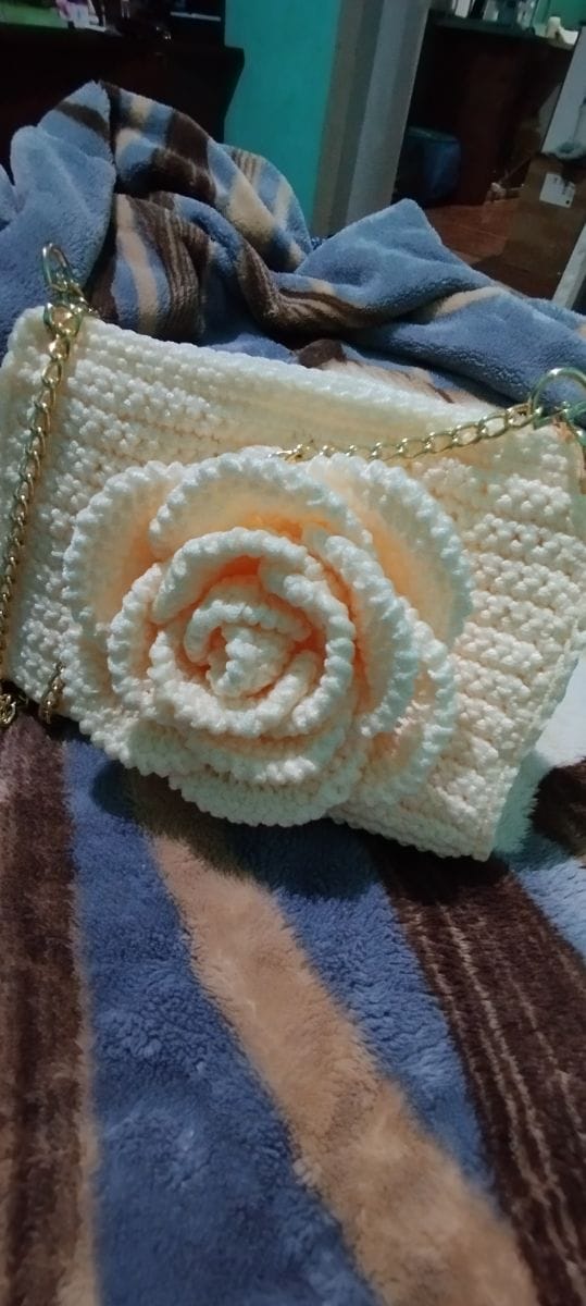 Bolsa de Crochê Flor Pérola