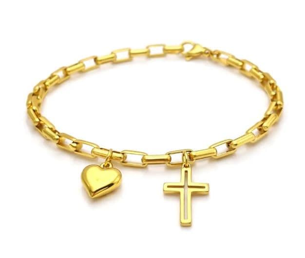 Pulseira corrente cartier Coração e Cruz vazada