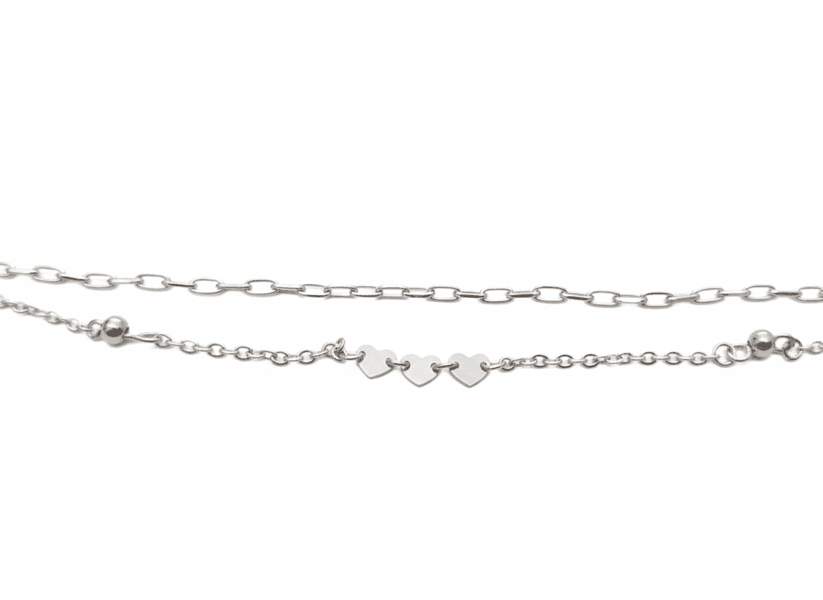 Pulseira Dupla de Corações e Bolinhas